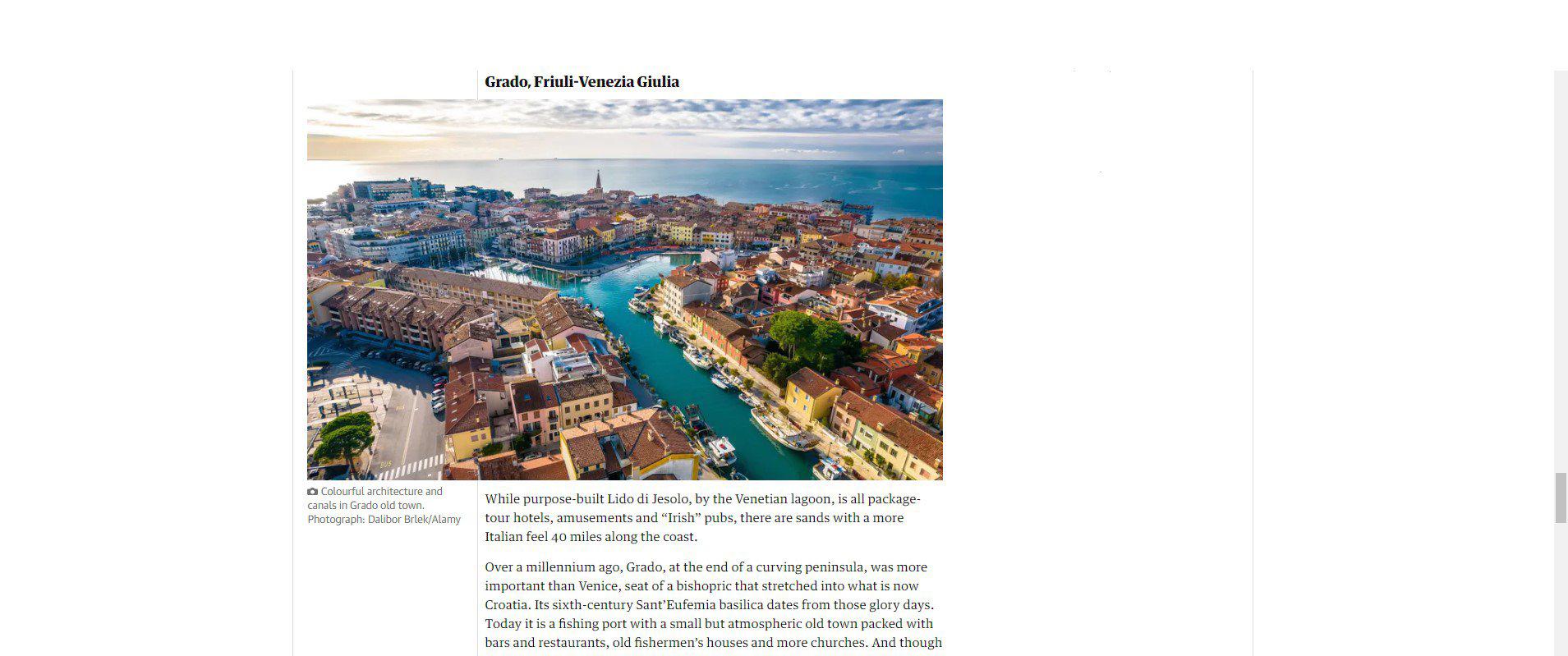 Immagine per Grado strega il The Guardian: «Angolo nascosto d'Europa da scoprire»